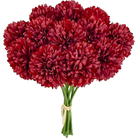 Burgundy Fake Flowers Artificial Chrysanthemum Ball Silk Flowers Fall Flowers 1" for Mother's Day Easter Home Kitchen Wedding Decorations
