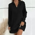 thumbnail image 4 of JIANJIA Casual Dresses For Womens Autumn Winter Solid Color V Neck Hoodie Long Sleeve Mini Sweater Dress Loose Fashion Outwear, 4 of 7