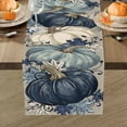 thumbnail image 5 of Fall Blue White Pumpkin Dining Table Runner, Autumn Thanksgiving Maple Leaves Burlap Kitchen Decoration, Seasonal Indoor Outdoor Home Decor Party Supply 13 x 90 Inches, 5 of 6