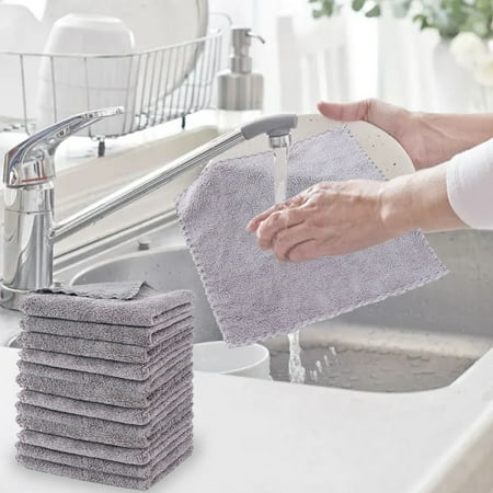 Ywbawe Ultra Fine Fiber Dish Towels for Kitchen Cleaning Glass Wiping and Household Chores 12-Pack