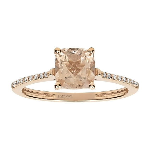 10k Rose Solid Gold Natural Cushion-cut Morganite and Diamond Birthstone Gemstone Engagement Ring