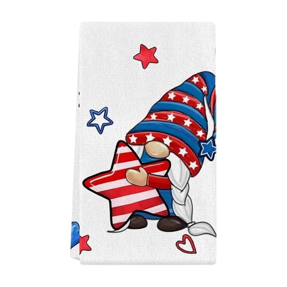 PEIBang 4th of July Kitchen Towel,Patriotic Absorbent Hand Towels Gnome Dish Cloths for Independence Day Household Cleaning