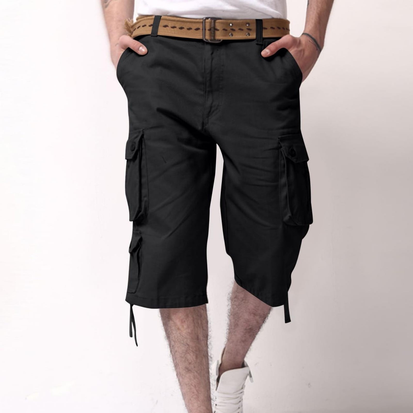 Shorts Mi-Taille Élastiques de Sport pour Hommes Mode Décontractée avec Multiples Poches
