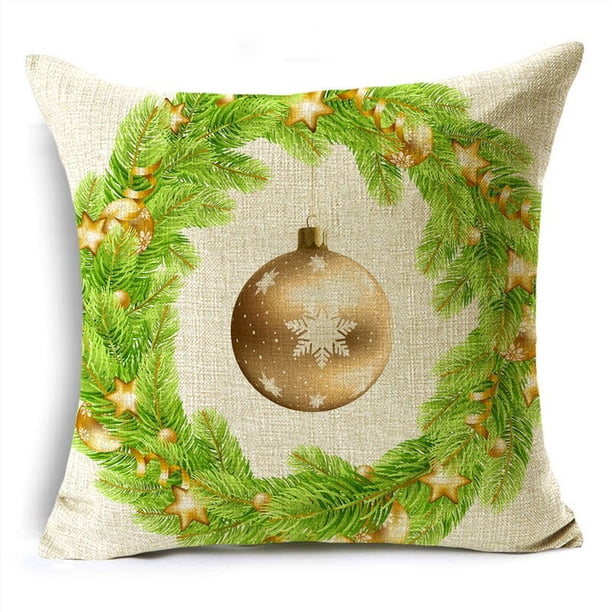 Fundas de almohada navideñas de bienvenida para sofá, decoración del hogar, Bolas brillantes doradas, Poinsettia, 40 cm, 45 cm, 50cm