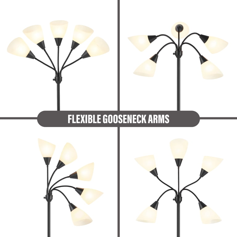 HonoDing 68-Inch 5-Light Adjustable Gooseneck Floor Lamp, Black photo 6