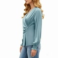 thumbnail image 4 of Satin Tops for Women Dressy V Neck Cross Wrap Blouse Puff Long Sleeve Tunic Tops Elegant Silk Shirts for Women Holiday Party Outfit, 4 of 7