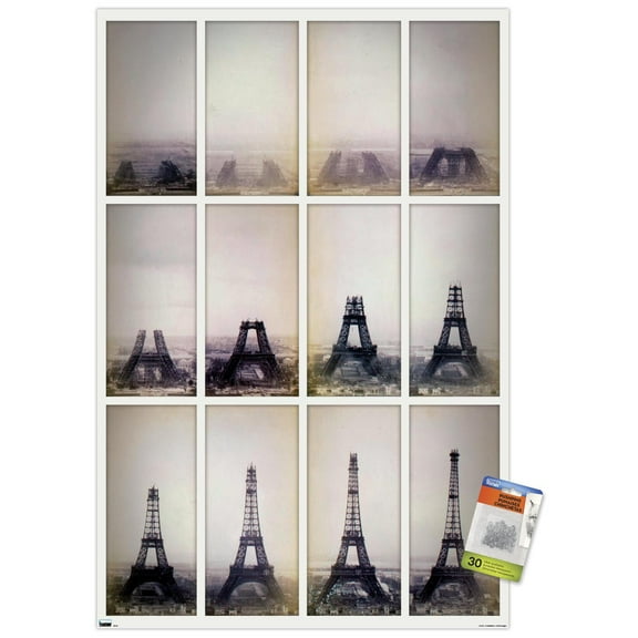 Eiffel Tower Construction Time Lapse Wall Poster with Push Pins, 22.375" x 34"