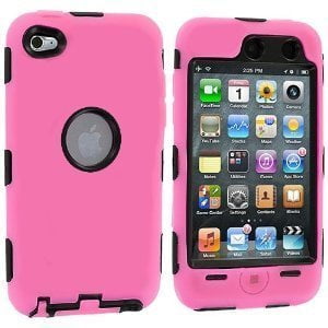 Hybrid Skin Hard Silicone Armor Case Cover for Apple iPod Touch 4G, 4th Generation, 4th Gen 8GB / 32GB / 64GB - Pink/Black
