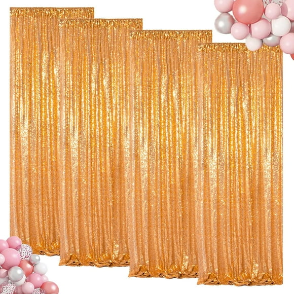 AIR-Gold Sequin Curtains 4 Panels Sequin Backdrop Photo Backdrop Shimmer Backdrop Backgrounds Birthday Backdrop Fabric Backdrop Gold Backdrop Curtains (2Ftx8Ft, Gold)