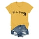 thumbnail image 1 of Camiseta informal de cuello en V con letras para mujer: poliéster y spandex, estilo veraniego, tallas S-XXL con medidas de busto/longitud., 1 of 2