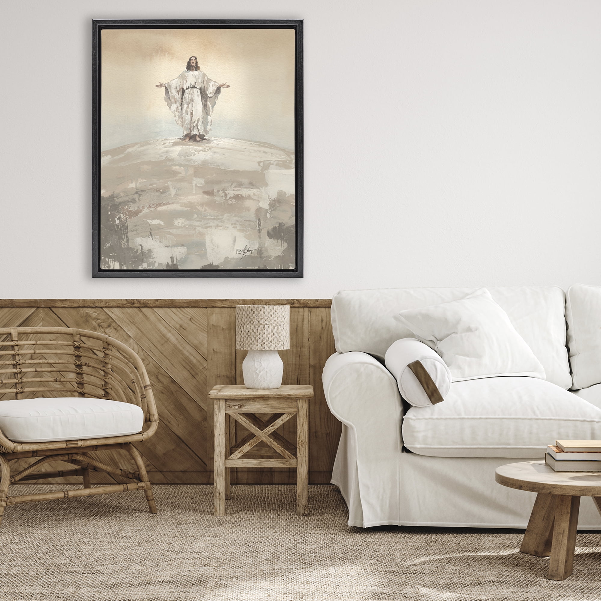 Stupell Industries Jesus on Hill Black Framed Floater Canvas Wall Art, design by Elizabeth Medley