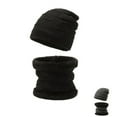 thumbnail image 1 of YAOBAMM Cozy Knitted Hat Scarf 2 Pcs Set Men Hat Scarf Set Knitted High Elasticity Warm Solid Color Thick Plush Winter Cycling Riding, 1 of 6