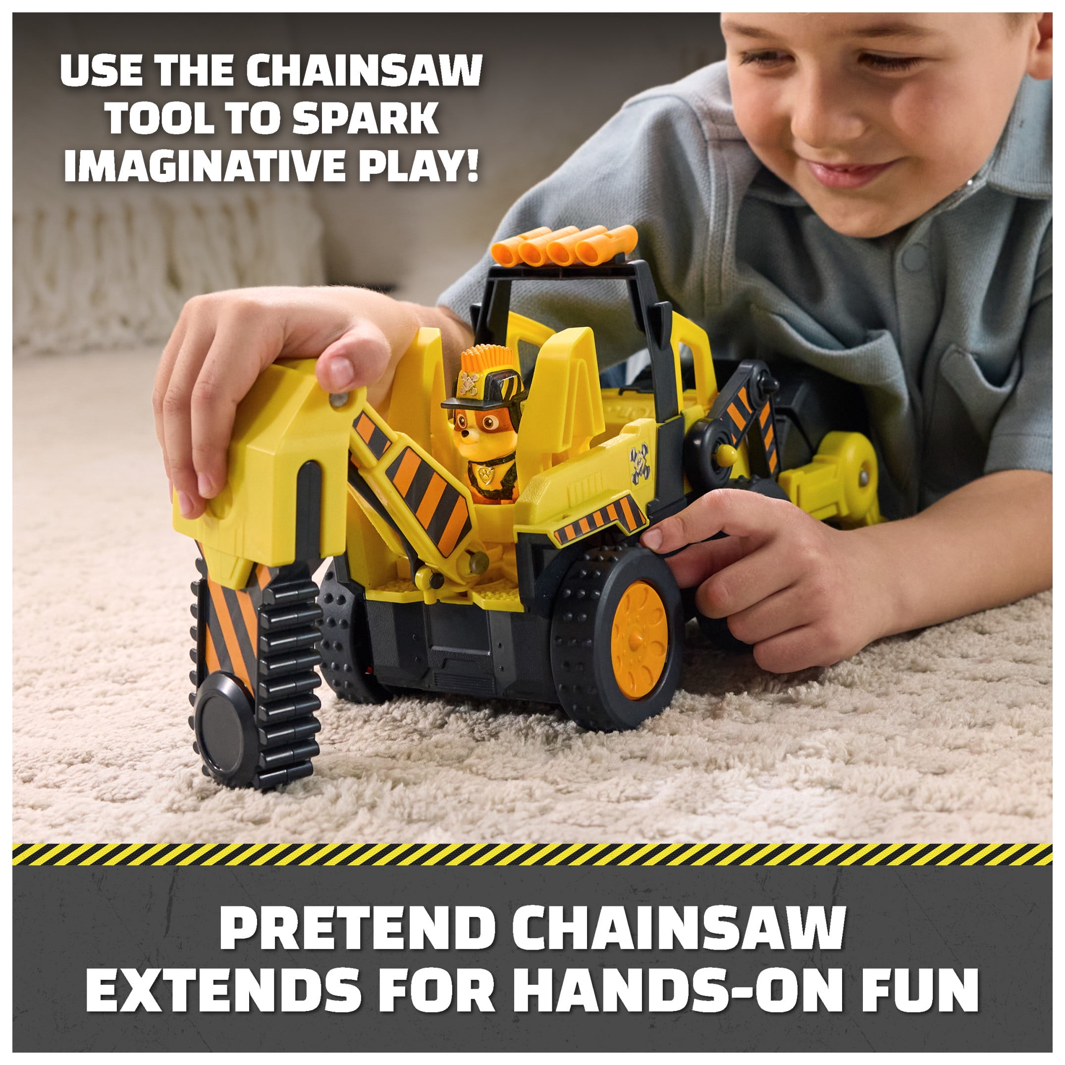 Rubble & Crew Rubble Double Duty Power Dozer, Toy Car Bulldozer with 2-in-1 Roller to Plow Action & Working Wheels, Preschool Toys for Kids Ages 3+