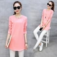 thumbnail image 2 of Women Autumn Round Collar Solid Color Slim Versatile Long Sleeve Blouse Casual Female T-Shirt Tops Pink, 2 of 6