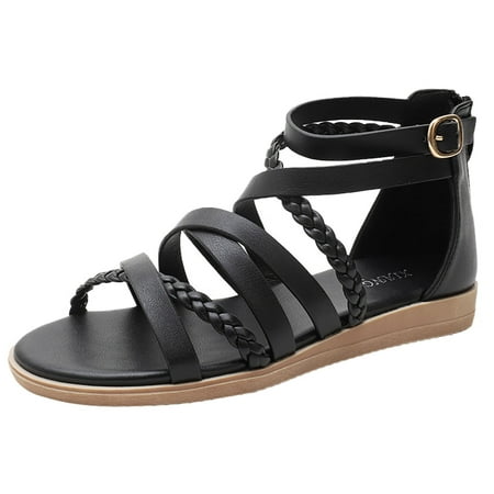 

Womens Sandals Women S Large Size Summer Woven Roman Bohemian Back Zipper Sandals Women S Sandals Pu Black 38