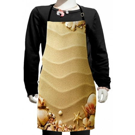 

Beach Kids Apron Nautical Composition About Sandy Frame Surrounded by Various Sea Shells Boys Girls Apron Bib with Adjustable Ties for Cooking Baking Painting Sand Brown Coral by Ambesonne