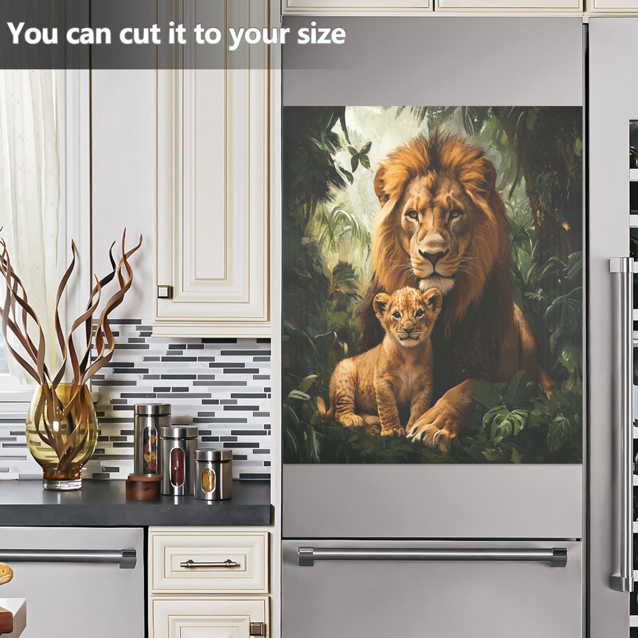 Dishwasher Magnetic Sticker 23x26 Inch Refrigerator Magnetic Sticker Washing Machine Magnetic Sticker Kitchen Panel Magnetic Sticker Home Decor Beautiful Brown Lions