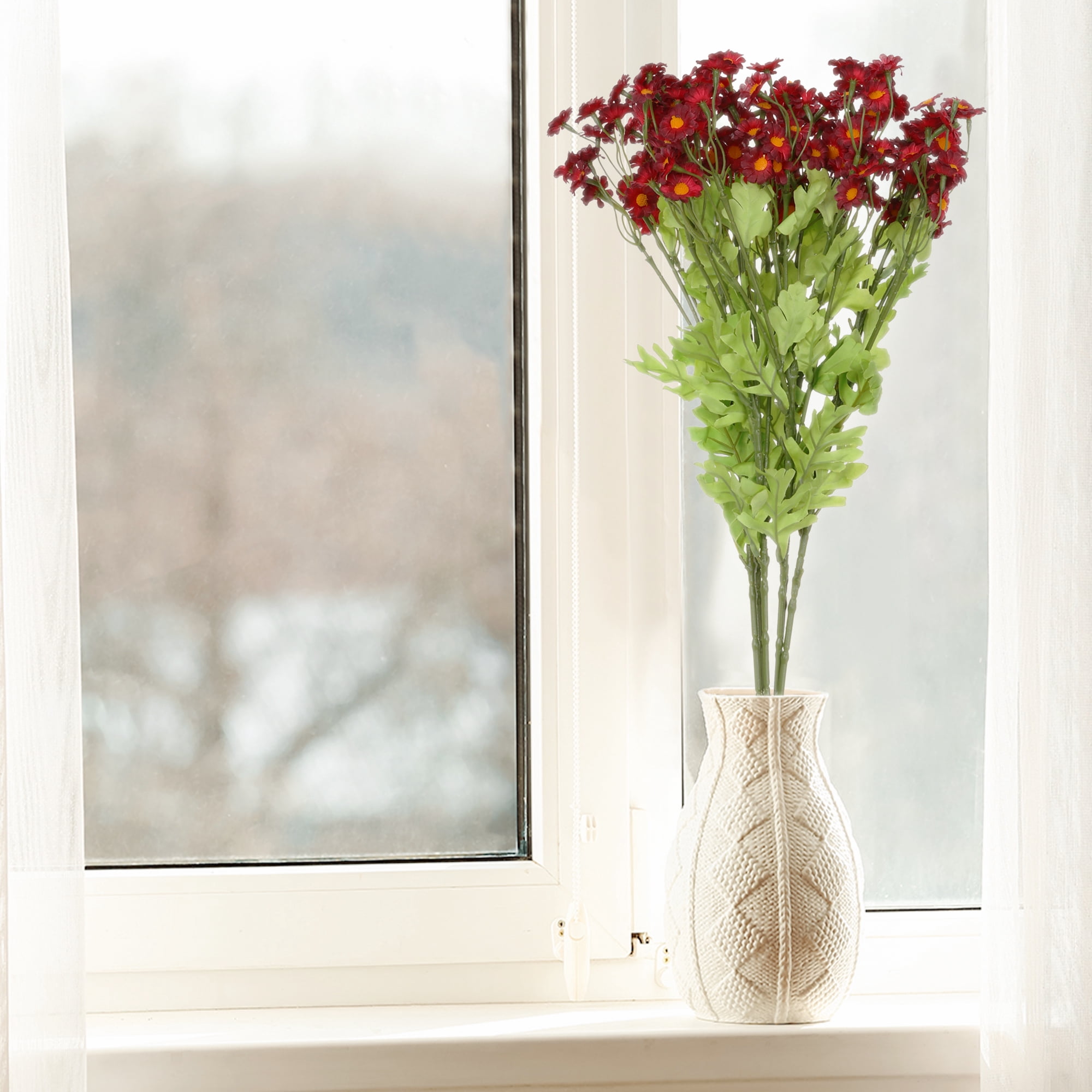Unique Bargains 6 Bundles Artificial Daisies Fake Floral Plants with Stems Red