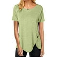 thumbnail image 4 of Oalirro Women's Tops, Tees & Blouses Women Tops and Blouses Women Plus Size Button Solid Round Neck Short Sleeve Irregular T-shirt Blouse Tops Mint Green, 4 of 6