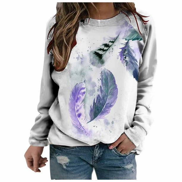 Camisas informales de manga larga para mujer, sudadera de cuello redondo con estampado de rombos geométricos, jersey de cuello redondo, Tops tipo túnica holgados Fridja czfsfas426