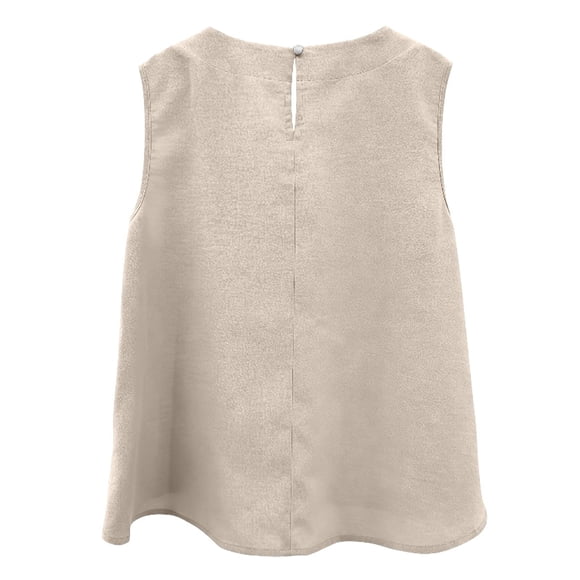 FAVIPT Womens Cotton Tank Top Sleeveless Solid Crew Neck Linen Shirts Gauze Beach Lightweight Summer Tees Beige,XXL