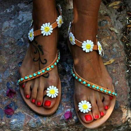

BRISEZZS Womens Flat Sandals- Casual Boho Flip-Flops Beach Sandals Open Toe Summer Sandals #976 Brown