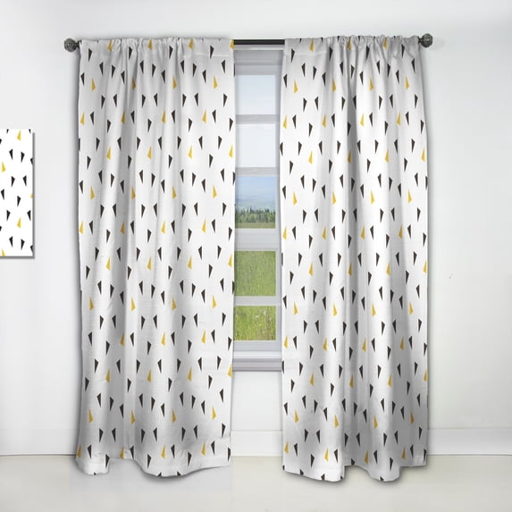 Designart 'Trendy Gold and Black Triangular Pattern I' Mid-Century Modern Curtain Panel