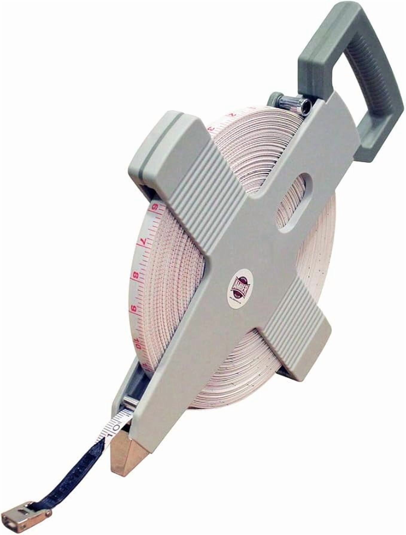 Open Reel Measuring Tape Vinyl Fiberglass, Double-Sided, Heavy-Duty Polyethylene Case, Hand Crank, for Fields, Landscaping, Building & Surveying, 165ft