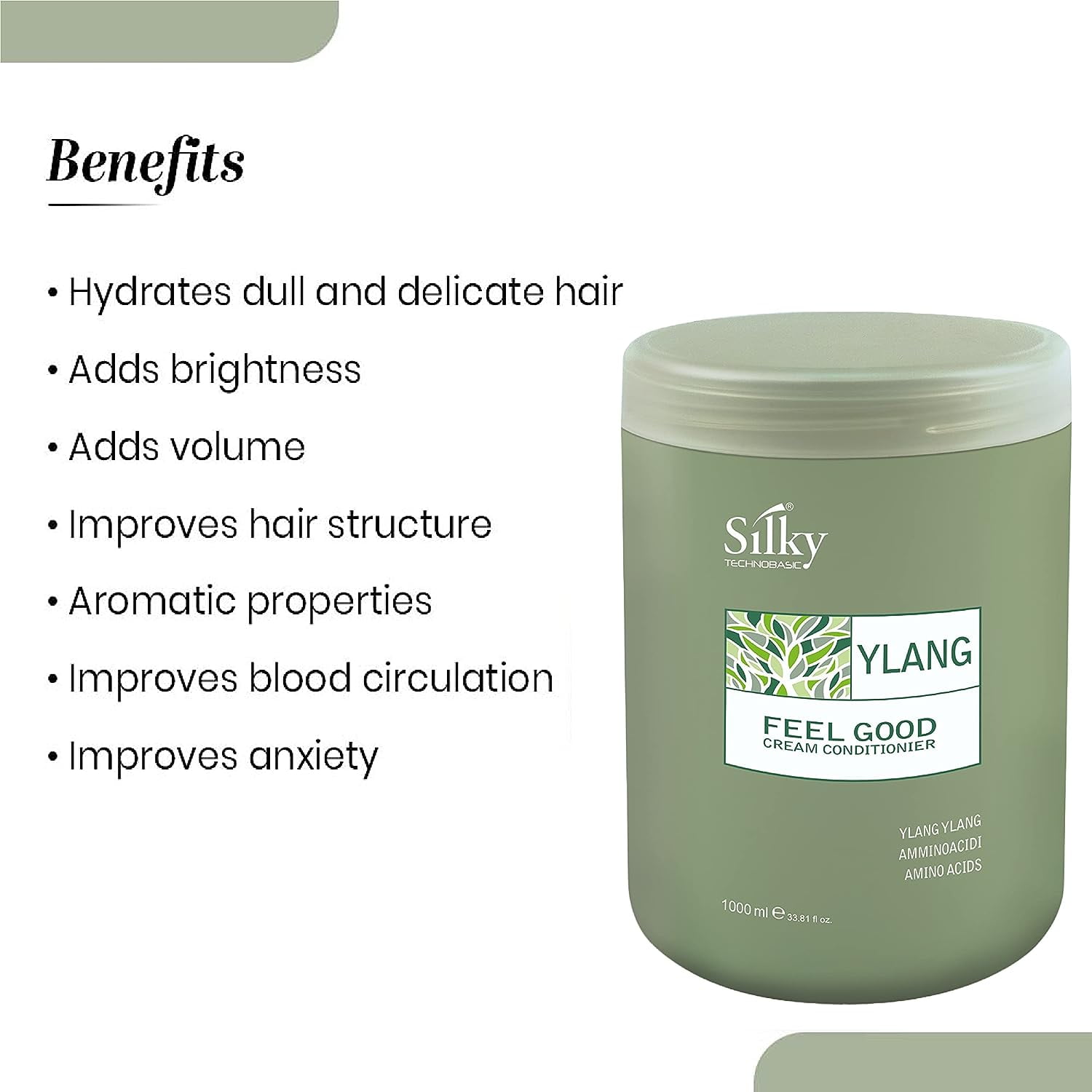 SILKY YLANG FEEL GOOD CREAM CONDITIONER - Mask For Dull & Delicate Hair | Helps Strengthening And Moisturising Hair With Aromatic Benefits 1000ml/33.8oz
