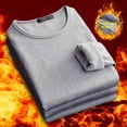 thumbnail image 3 of comerut Men Fall Winter Base Top Round Neck Long Sleeve Solid Color Plus Size Soft Plush Elastic Pullover Warm Bottoming T-shirt, 3 of 8