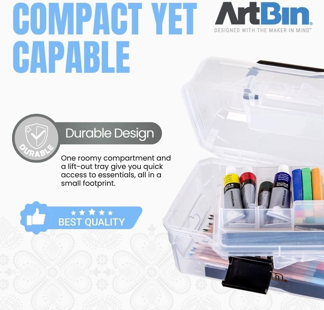 SHAANXIXIAN 6890AG Small Project Box, Portable Art & Craft Organizer with Lift-Out Tray, [1] Plastic Storage Case, Clear