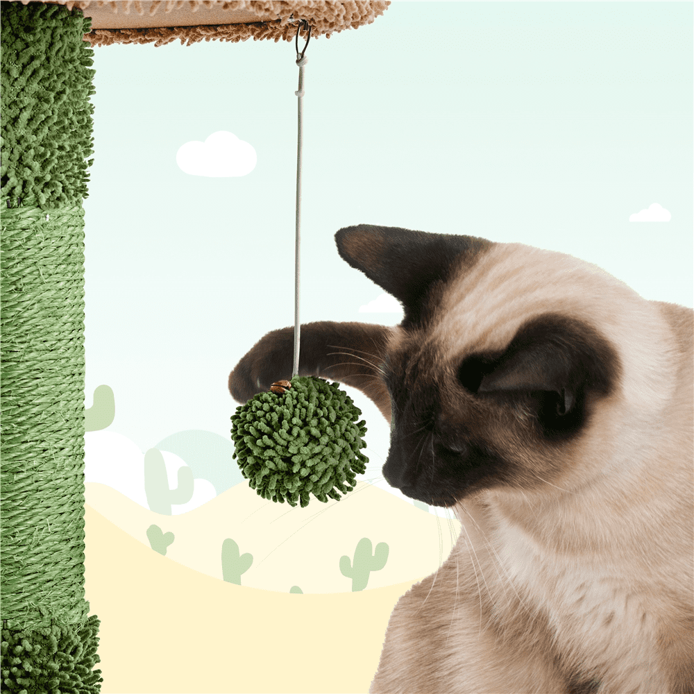 Yaheetech 68''H Cactus Cat Tree Cat Tower with Padded Perch,Green/Brown