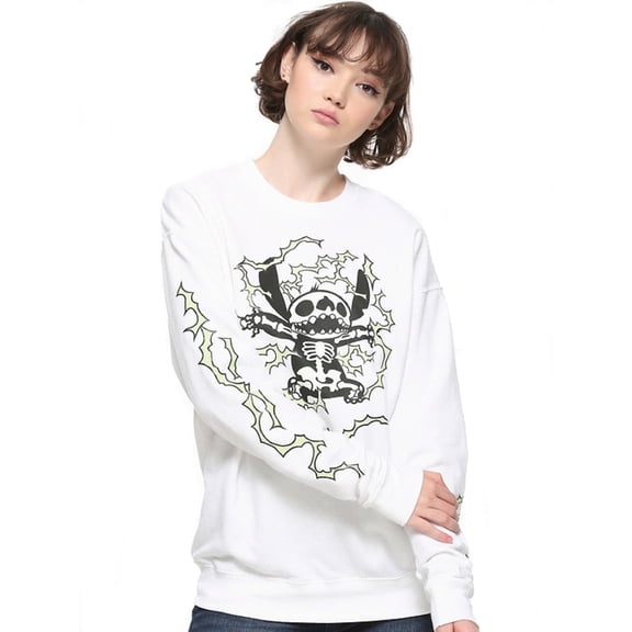 Disney's Lilo and Stitch Junior Women's White Glow in the Dark Skeleton Sweatshirt (Small)