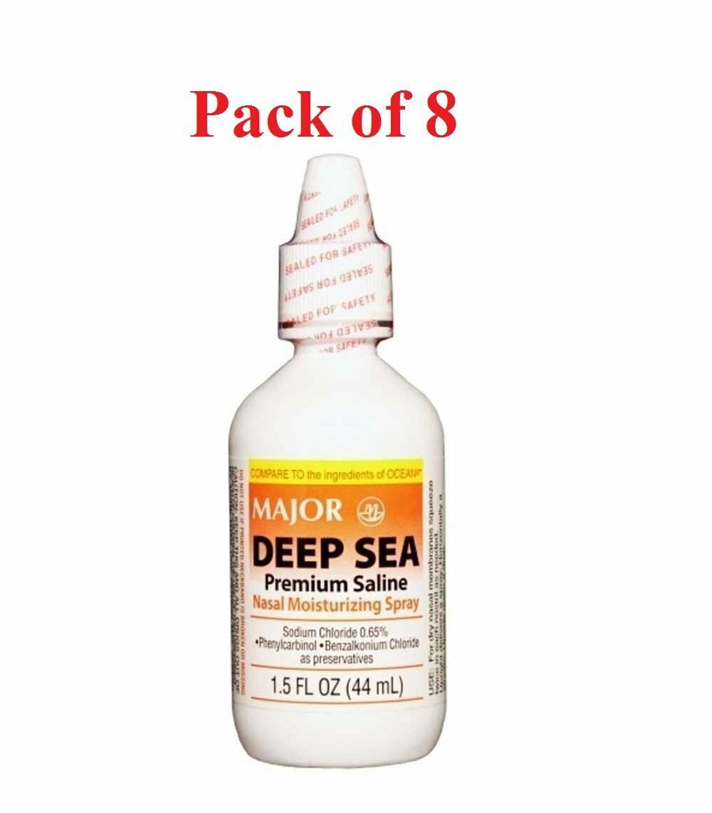 Major Pharmaceuticals Deep Sea Saline Generic for Ocean Nasal Moisturizing Spray, 8 Count,1.5 fl oz