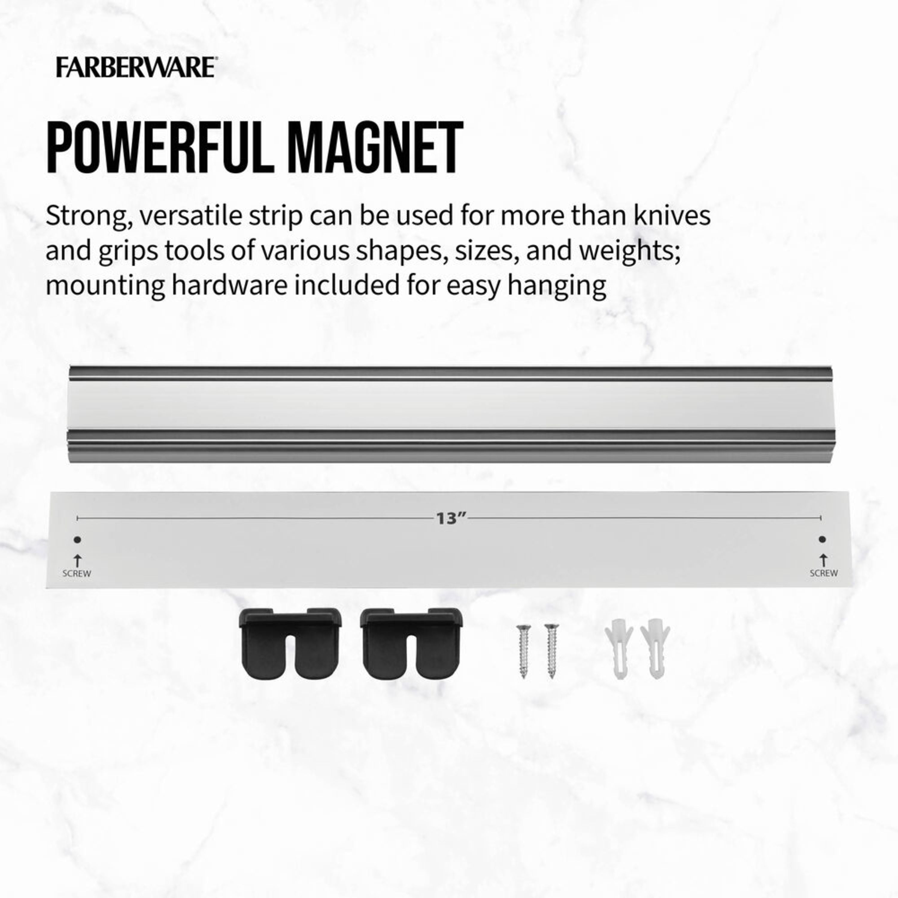 Farberware Stainless Steel Magnetic Knife Strip with Black Accents, Knives Not Included