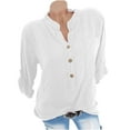thumbnail image 2 of PADFRYBK Short Sleeve T-Shirt For Women Summer Button Pullover Solid Color Casual Tops V-Neck Loose Tunic Blouses With Pockets, 2 of 3