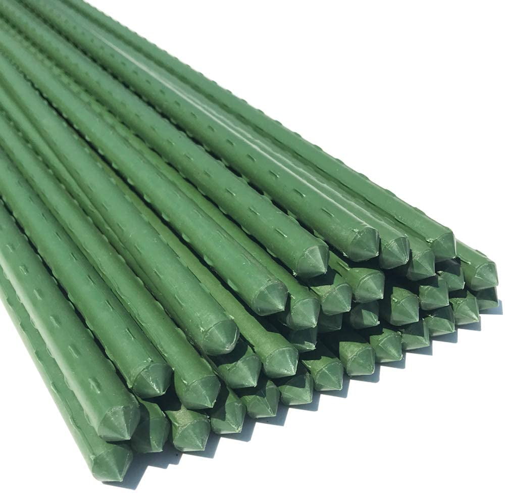 Plastic Coated Metal Plant Stakes Tomato Stakes Garden Stakes 48 Inch 4ft 25 Pack Sturdy Plant Steel Sticks Support Green 