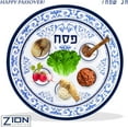 thumbnail image 4 of Passover Seder Plates 12" Melamine - 6 Section Plate Marked with Symbolic Pesach Seder Foods - Round Seder Tray for Adults, Children Passover Plate by Zion Judaica - Blue Floral Renaissance 3-PK, 4 of 4