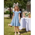 thumbnail image 5 of Arshiner Girls Light Blue Dress Square Neck Off Shoulder with Pockets Easter Flower Girl Dresses Size 10-12, 5 of 8