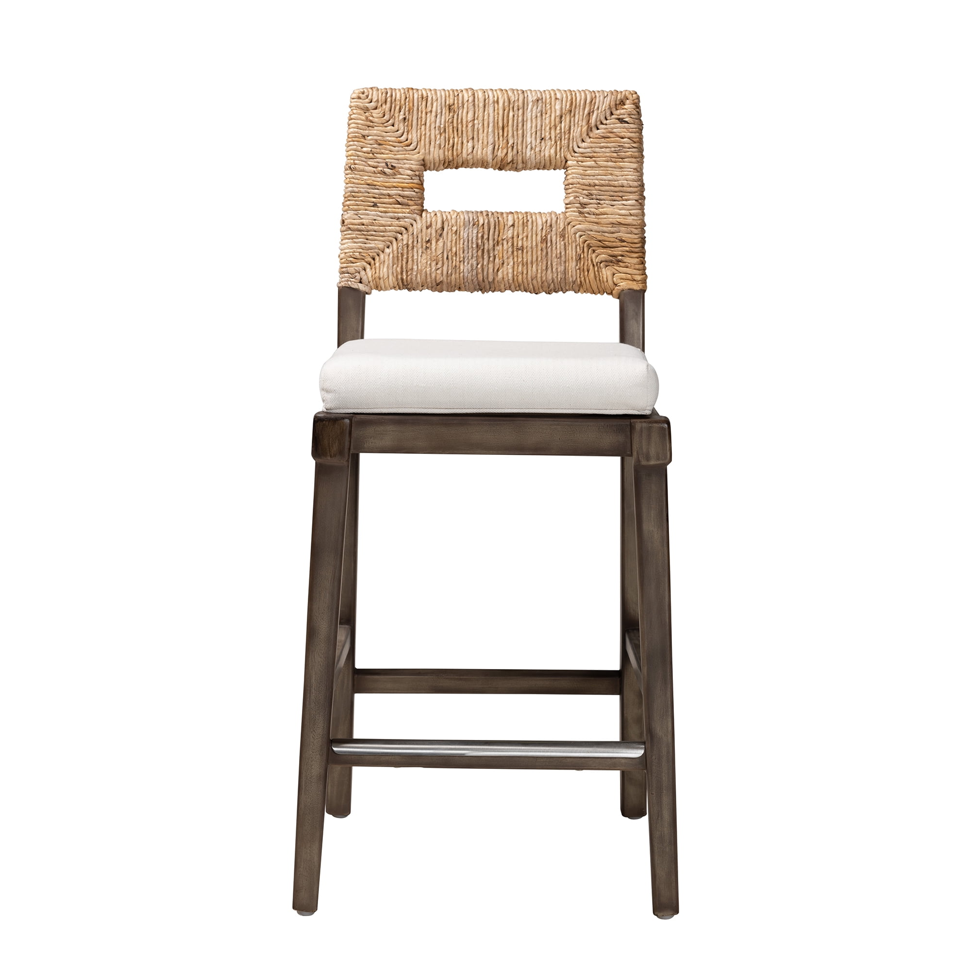 Bali & Pari Porsha Mahogany Wood & Seagrass BOHO Counter Stool, Natural Brown