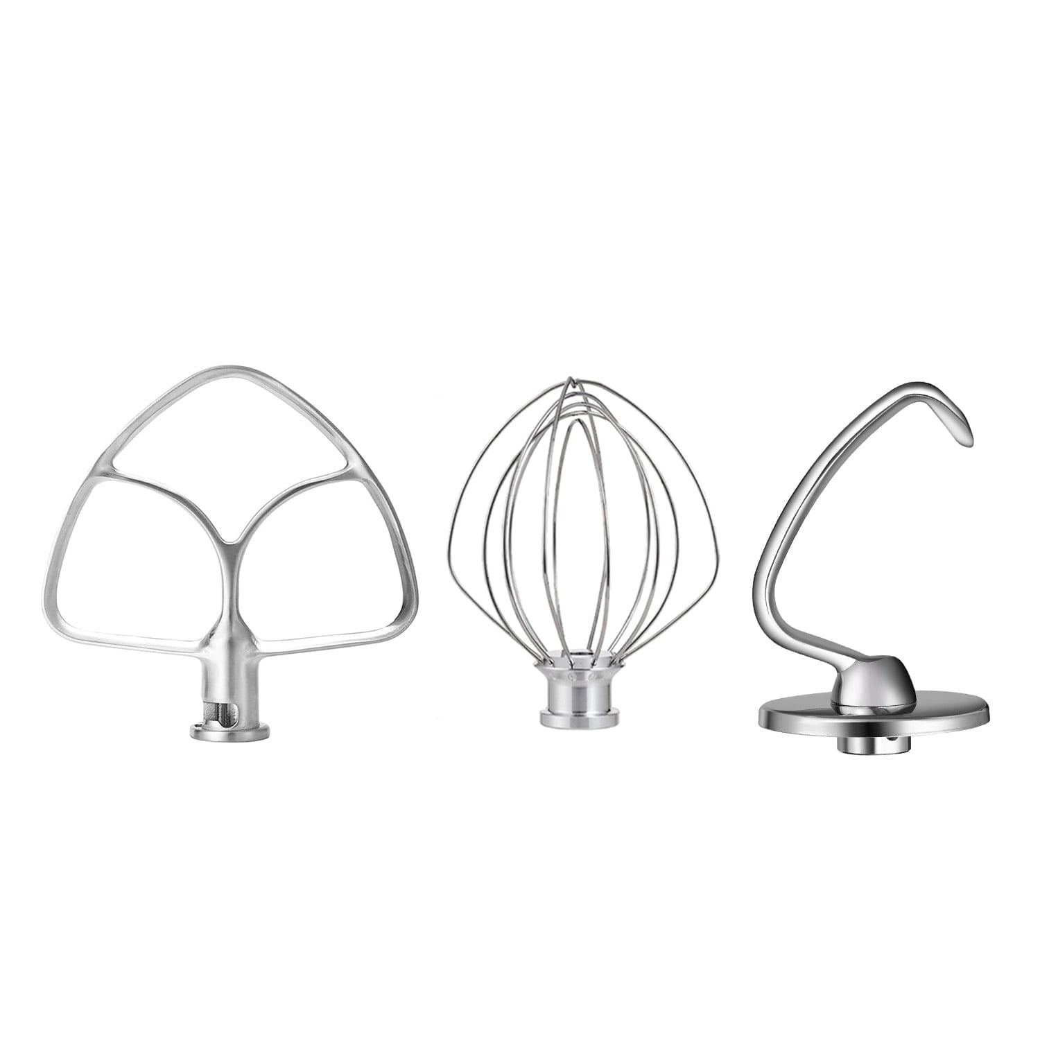 Cfweater Compatible with KitchenAid 4.5-5 Quart Tilt-Head Mixer 3-Piece Attachment Set, Stainless Steel Wire Whip, Flat Beater & Dough Hook, Dishwasher Safe