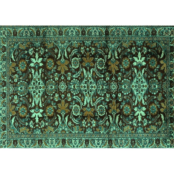 Ahgly Company Indoor Rectangle Persian Turquoise Blue Traditional Area Rugs, 2' x 5'