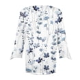 thumbnail image 4 of LEAVINGSUO Long Sleeve Shirts for Women, Fall Womens Tops Women's Casual Trumpet 3/4 Sleeve Printed Buttoned Basic Ruched Tops Pleated T-Shirts Blouses, 4 of 5