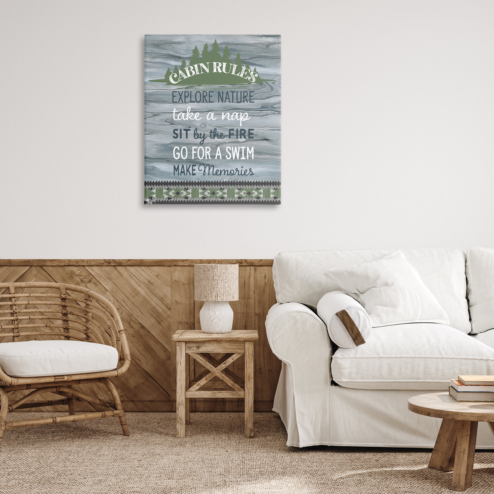 Stupell Industries Cabin Rules with Rustic Pattern Text & Numbers Painting Wrapped Canvas Art Print Wall Art, 30 x 40