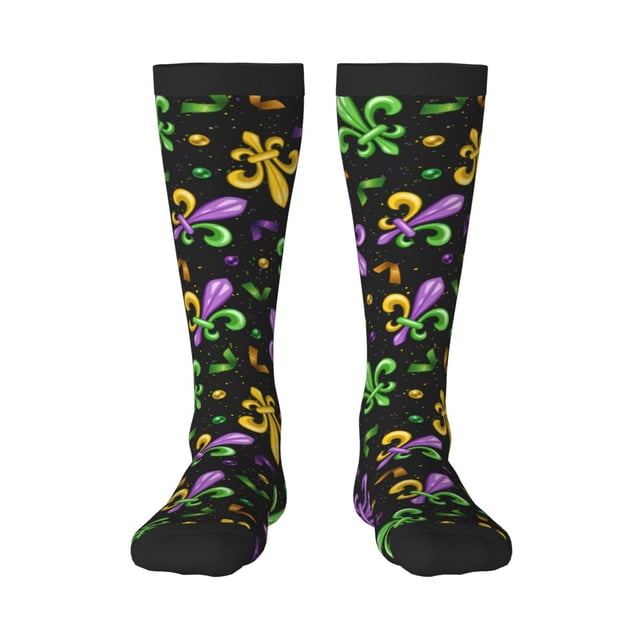 Fotbe Mardi Gras Carnival4 Calcetas Divertidas Estampadas para Hombre y Mujer, Calcetas de Algodón hasta la Rodilla para Caminar, Correr, Enfermería y Embarazo