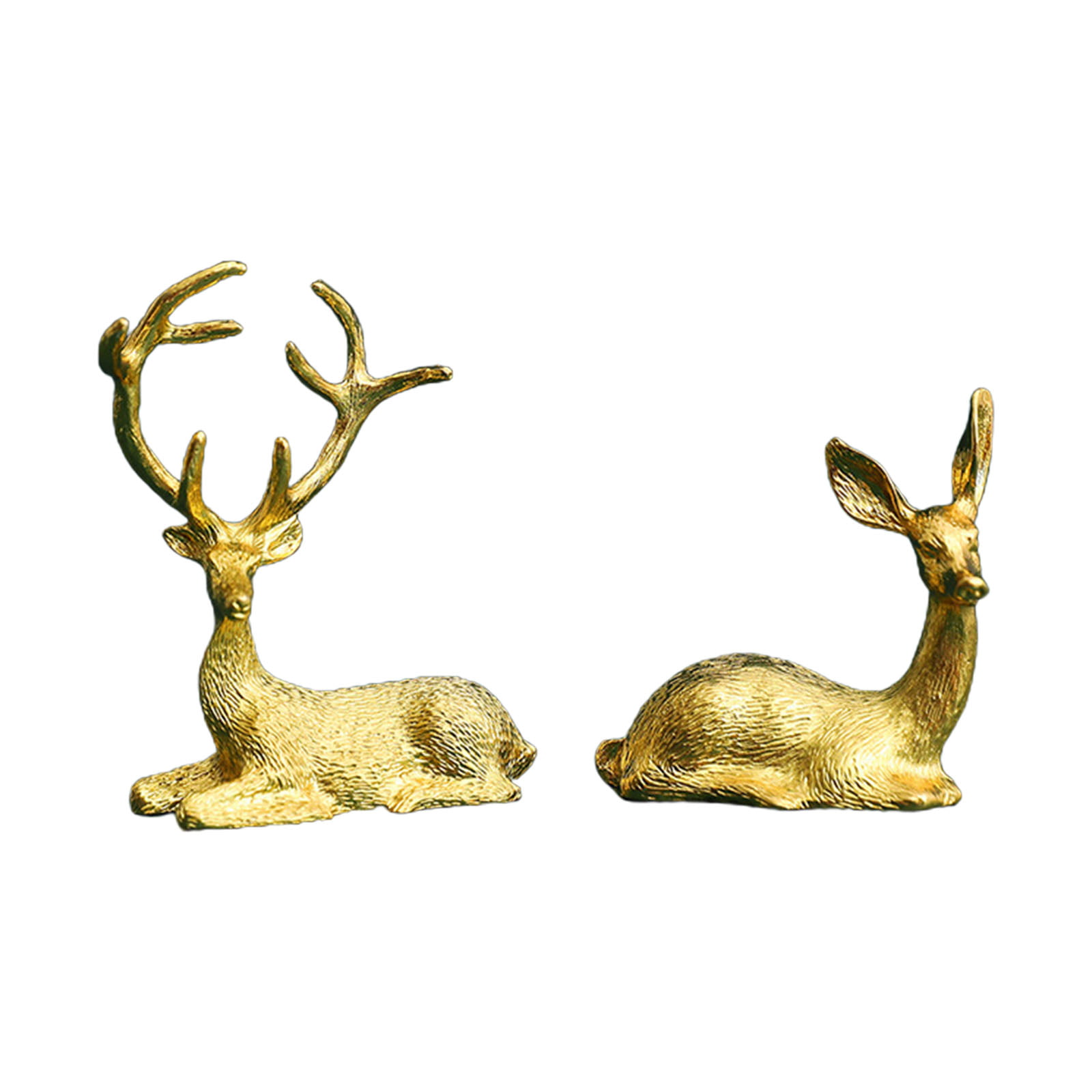 HOMEIU Plating Gold Elk Deer Figurines 1 Pair Metal Animal Statue Ornament  