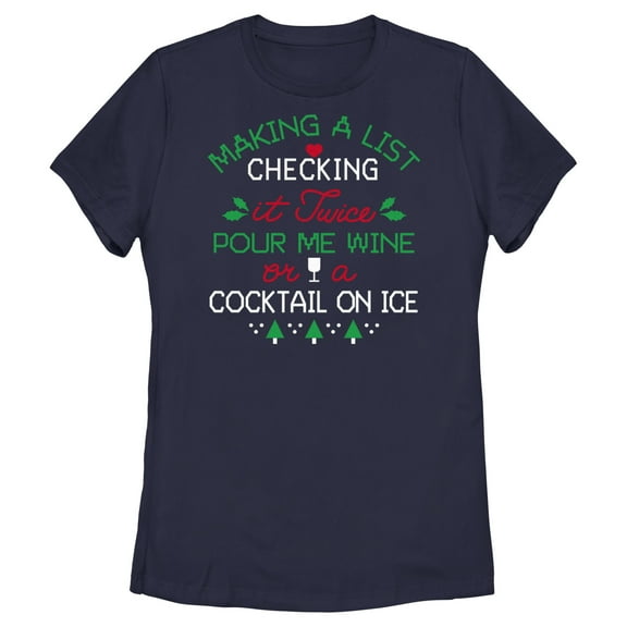 Women's Lost Gods Pour Me Wine on a Cocktail  Graphic Tee Navy Blue X Large