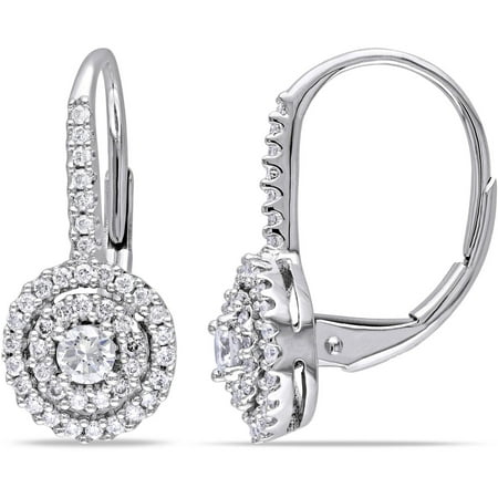 Miabella 1/2 Carat T.W. Diamond 14kt White Gold Double Halo Leverback Earrings