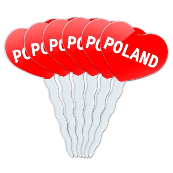 Poland Heart Love Cupcake Picks Toppers - Set of 6