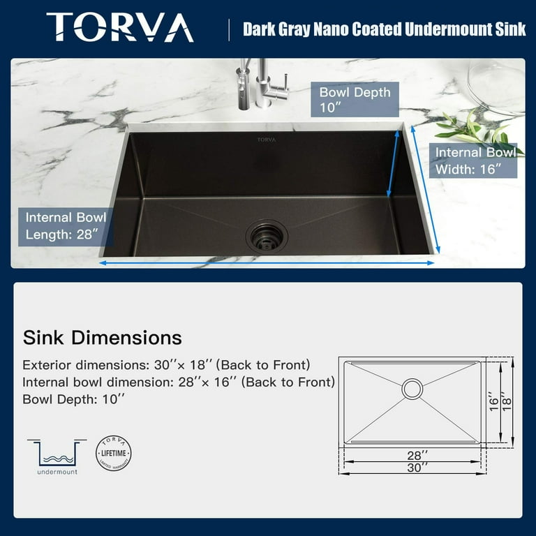 TORVA 30x18x10in Stainless Steel Nano-Coated Undermount